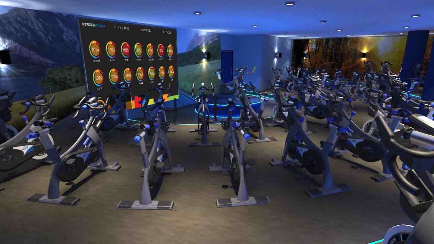 Indoor Cycling Class with Group Display