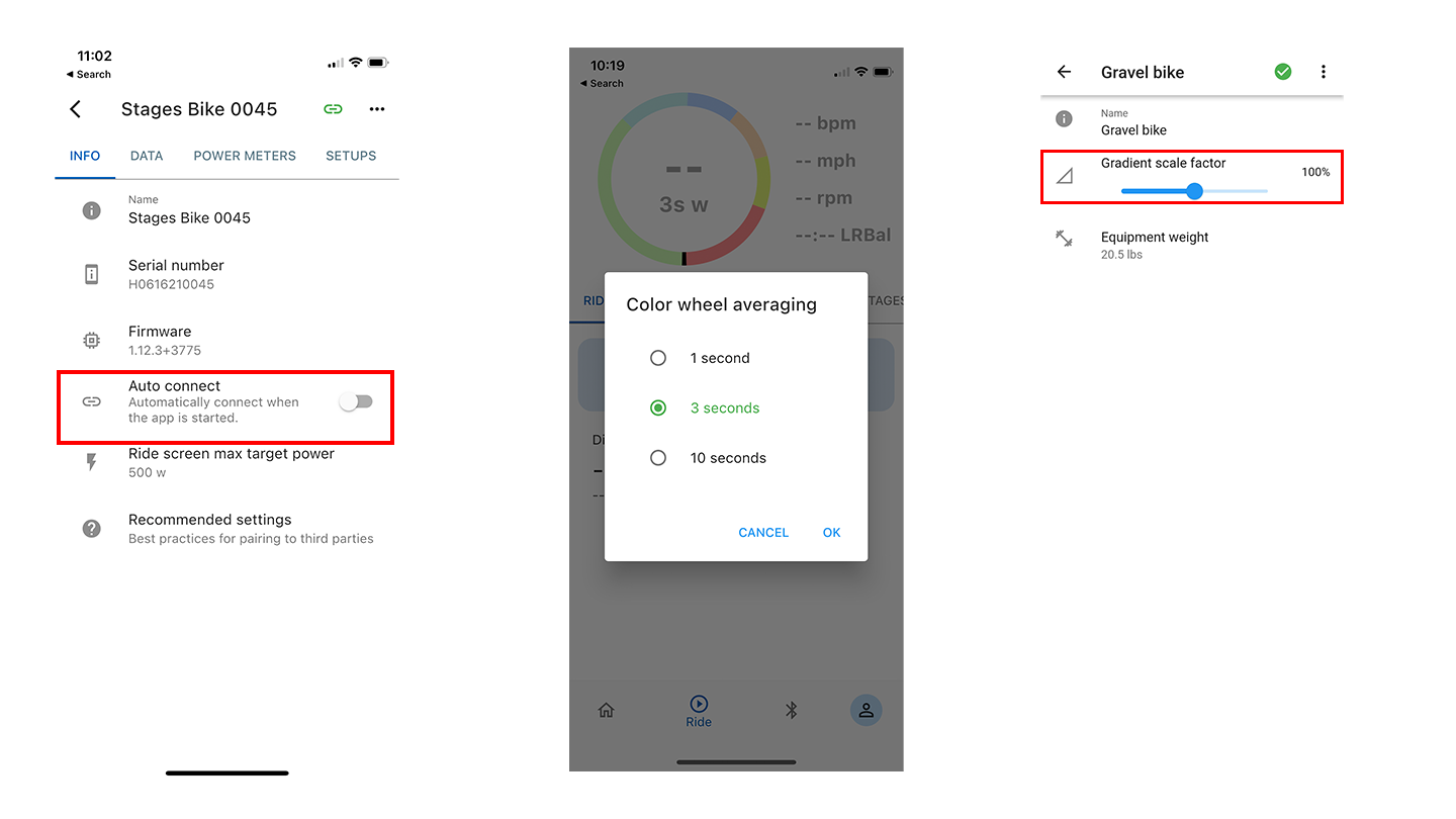 Stages Cycling app settings for SB20 and Zwift